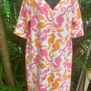 🐙Sailor Sailor Seahorse Dress Pink & Orange  Lg